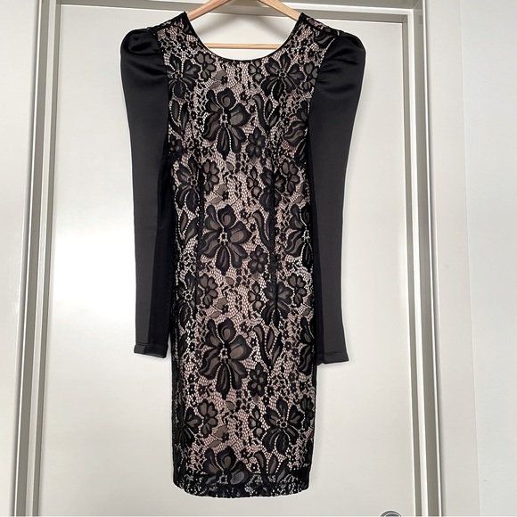 ASOS Dresses & Skirts - NWOT Lace Bodycon Mini Dress -Elegant Puff shoulders, sheer long sleeves🖤🤍